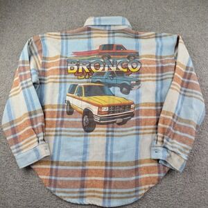 Ford Button Up Shirt Sz Large Womens Bronco Plaid Blue Orange Wool Blend